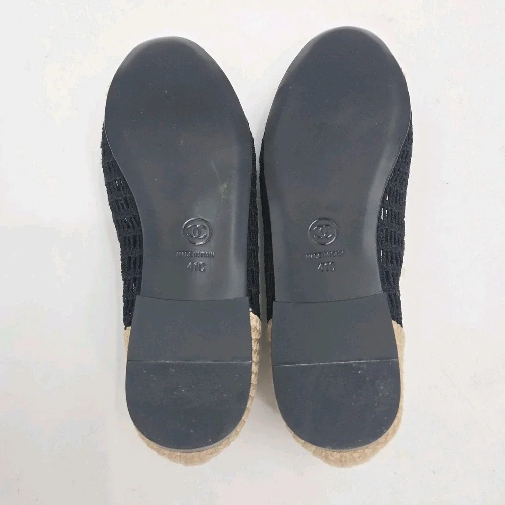 Chanel Ballet Flats Women's Size 41 / US 10 Raffia Mesh Cap Toe Beige Black